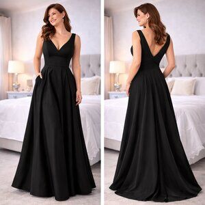NWT Leena for Mac Duggal Black V-Neck Formal Gown $398